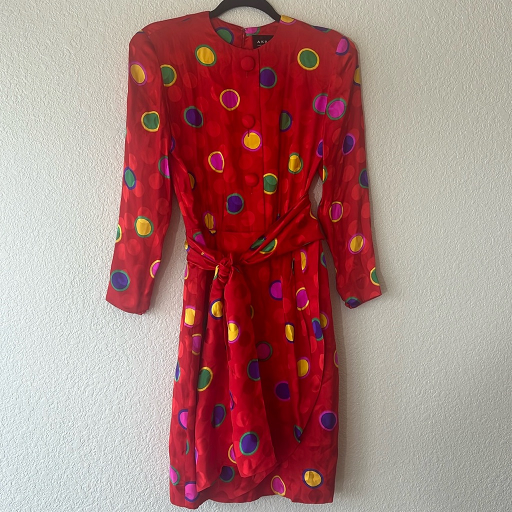 Akris Made In Switzerland Red Polka Dot Dress Size 4 100 Silk